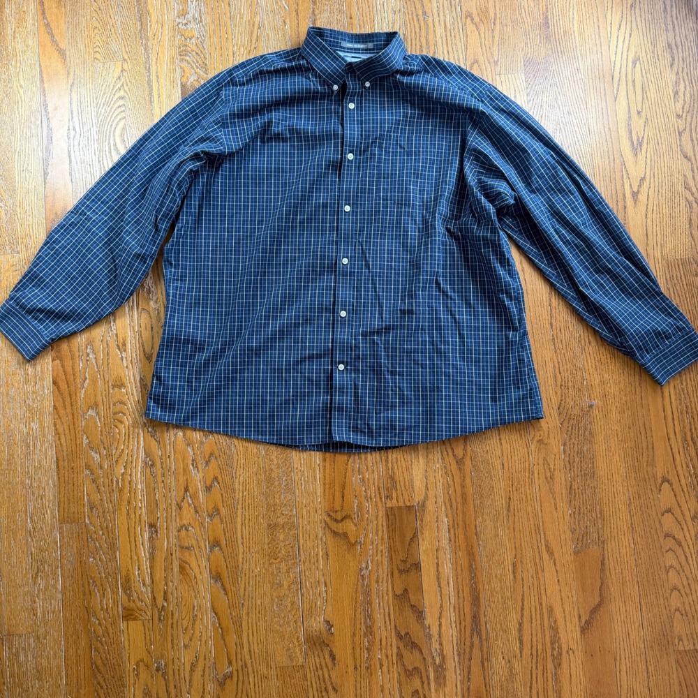 Eddie Bauer Mens 3XL Blue Plaid Wrinkle Free Relaxed Fit Button Down Shirt